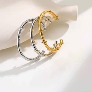 Double Color Personality Stylish Design Women Steel Ball Cuff Open Bangles Stainless Steel Gold Plated Jewelry Bangles