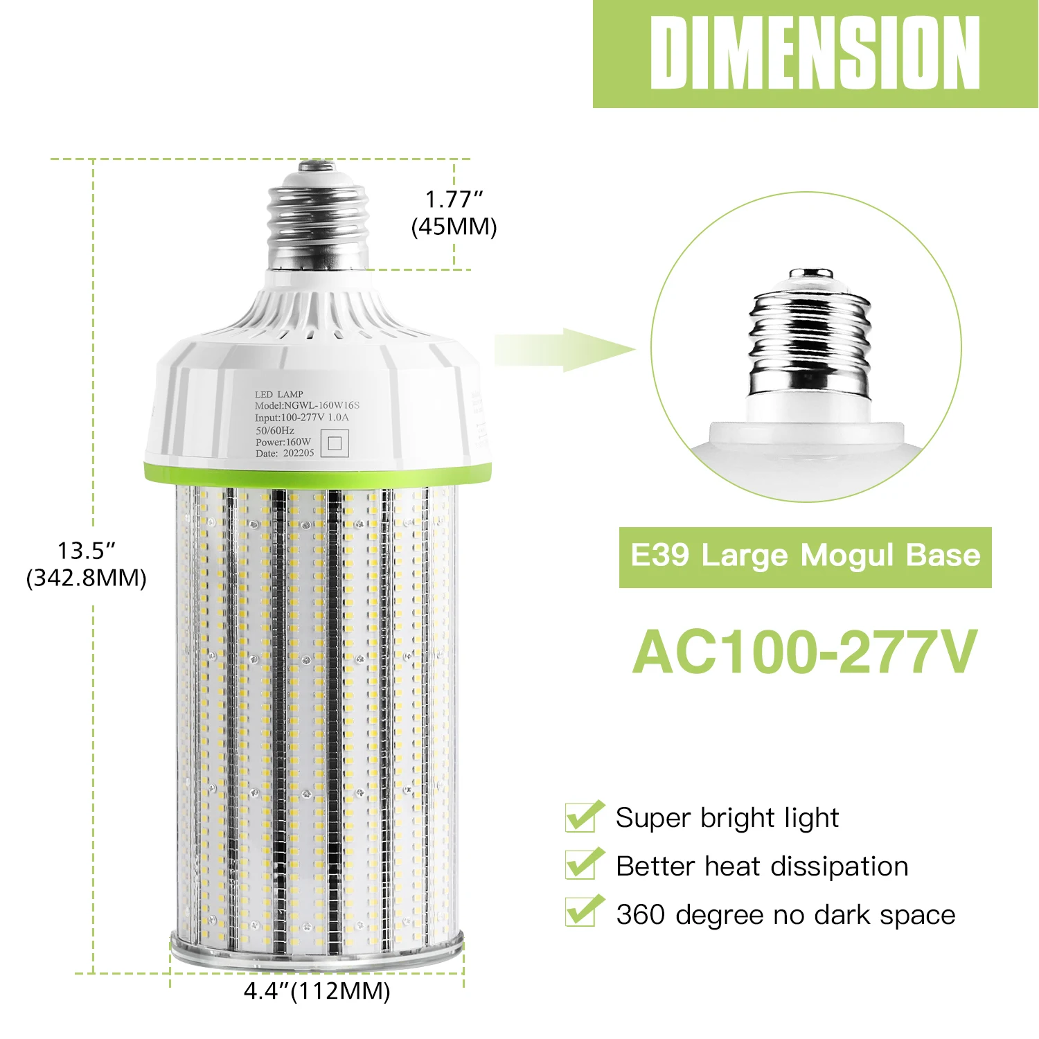 Ul Rohs Led Corn Bulb Light Cob 100w 120w Ip65 60w 80w 150w E27 E39 E40 ...