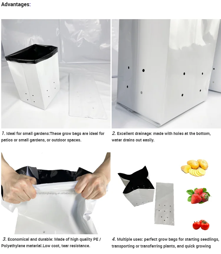 Poly Grow Bags Plastic Growing Bags for indoor hemp, tomato and cucumber,  greenhouse grown vegetables.