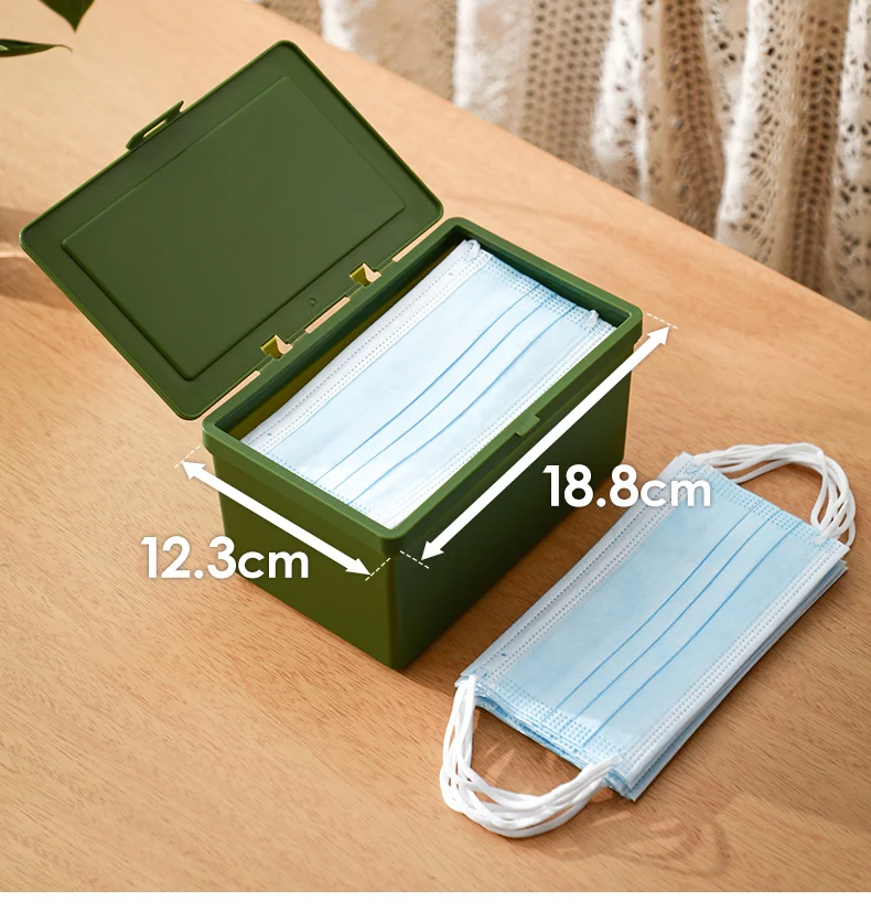 Shimoyama Green And Beige Face Mask Sheet Storage Box Organizer For