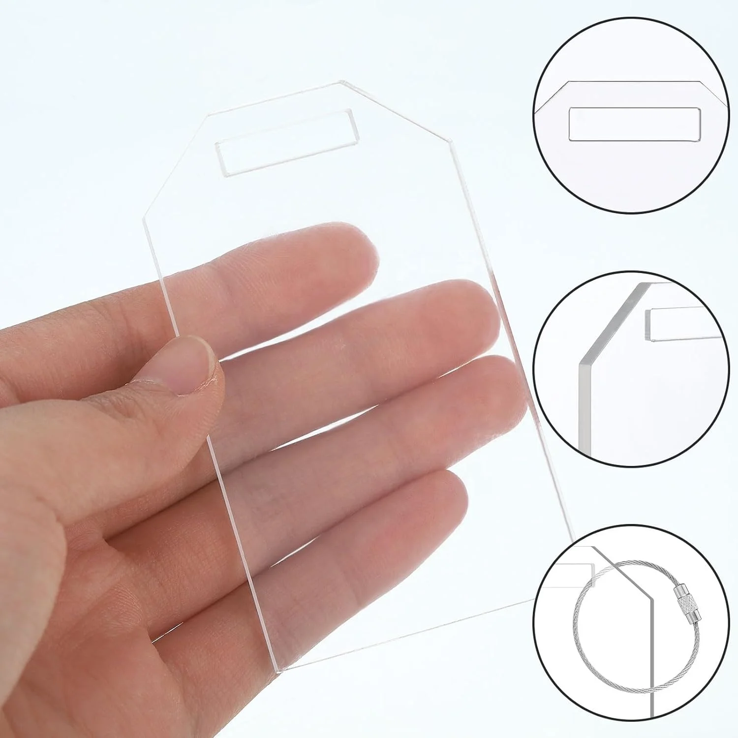 Clear Acrylic Tag Seating Reserved Blanks Cards with Hole and Metal Rope for Luggage Guest Keychain Table Wedding Bag Decoration