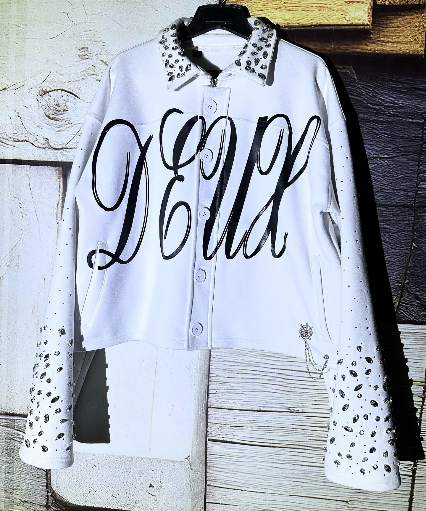 Wholesale Streetwear Customleather Bomber Jacket Rhinestone Leather Jacket Racing Genuine Leather Letterman Jacket for Men gallery 2