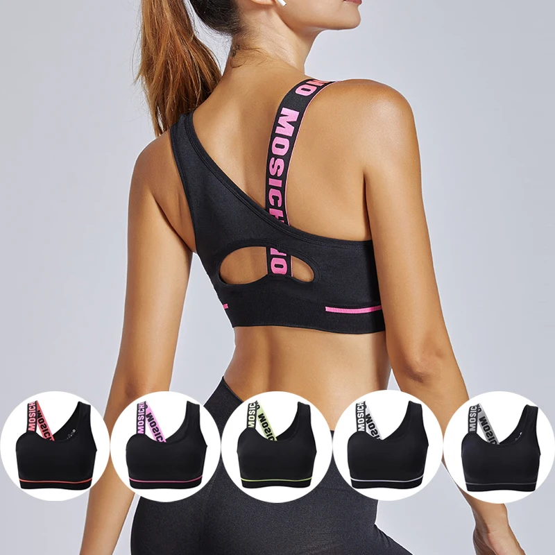 Compression One-shoulder English elastic shock-proof push-up Seamless sports bra beautiful back fitness Reversible Sports Bras details