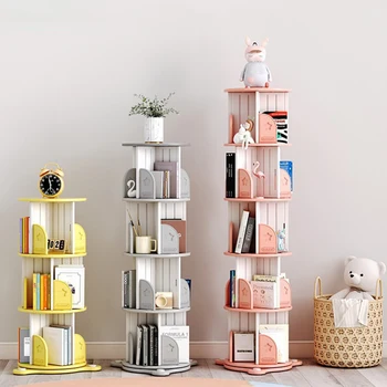 Modern children Indoor Mini Rotatable Bookshelf Large Capacity Plastic Rotatable Book Bedroom School Kitchen Supermarket