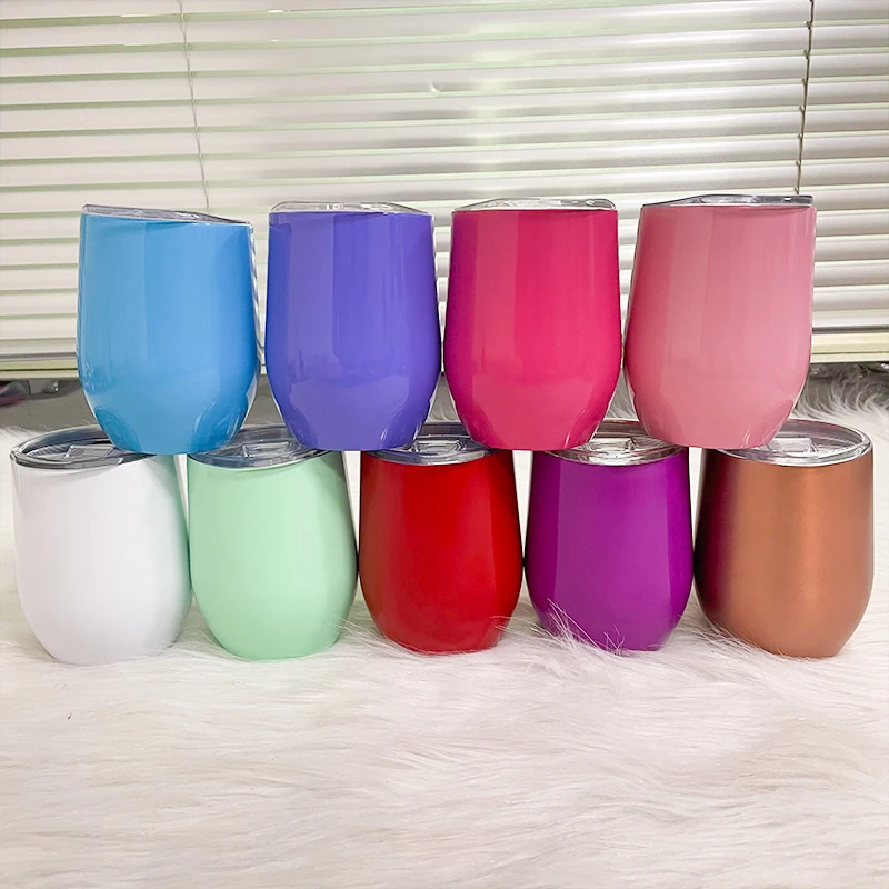 Wholesale 12oz Double Wall Stainless Steel Custom Wine Tumbler Insulated  Vacuum Egg Shape Mugs with Lids