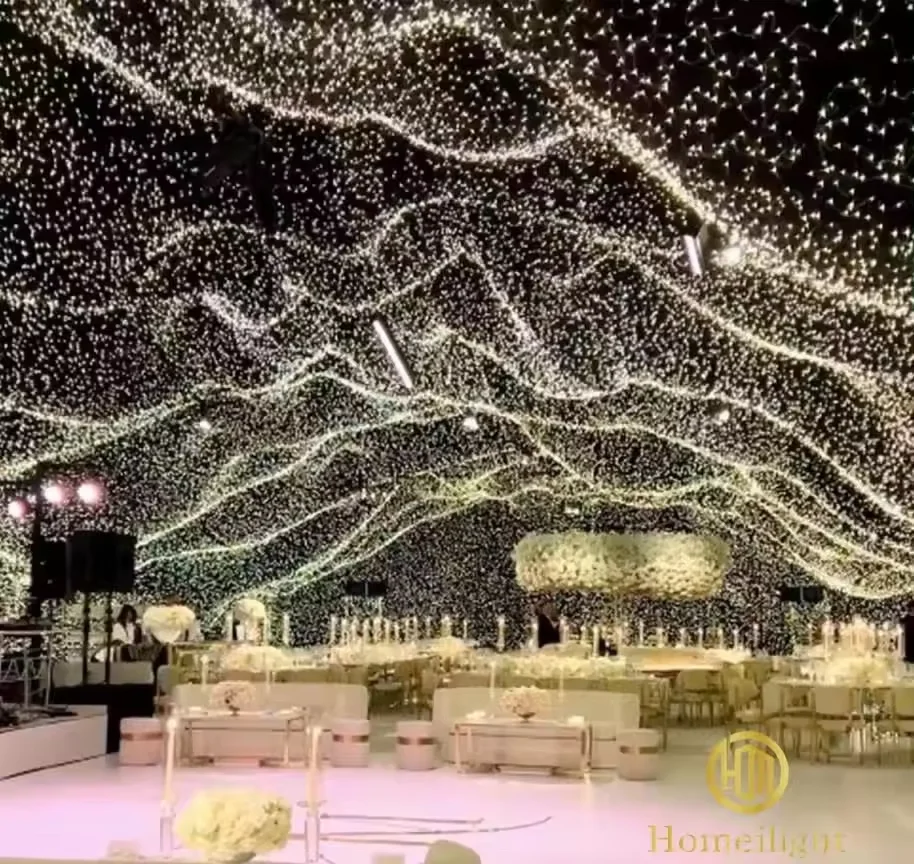 Most Popular LED Backdrop Starry Golden Drape Curtain Wedding Stage Lights for Church Cloth Warm White LED Star Curtain