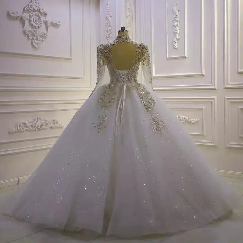 Jancember Am966 Elegant Illusion Long Sleeve Bridal Ball Gown Wedding ...