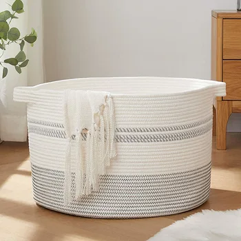 Manufacturer Supply Large Cotton Rope Woven Laundry Storage Basket with Handles Premium Quality Storage Baskets