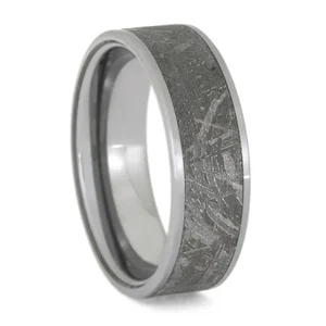 Mens 8mm Meteorite Ring Black Zirconium Meteorite Inlay Mens Wedding Bands