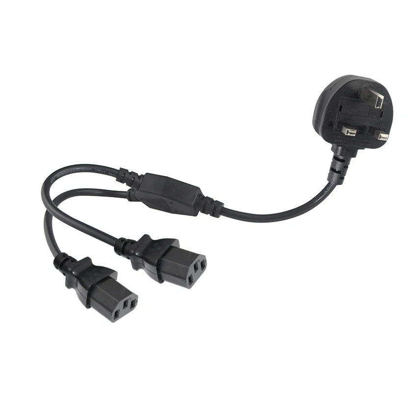 3 Pin Plug H05 H03 Pure Copper BS AC Cables 250V 13A 2 X IEC C13 Double Kettle Leads 2 Gang Extension Power Cord for Laptop