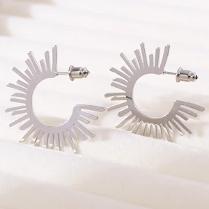 European Style Sun Charm Earrings Minimalist C-shaped Ear Studs Retro Jewelry Women Ins Viral Dainty Earrings Wholesale