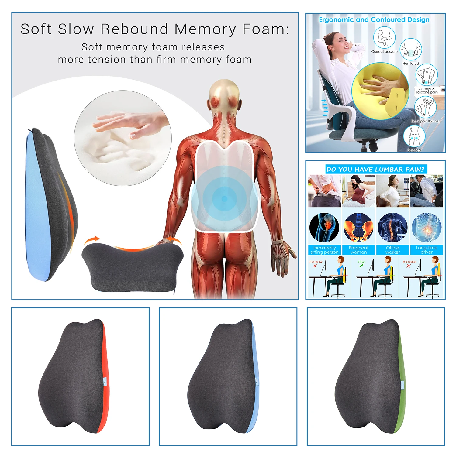 Oem Wholesale Price Memory Foam Lumbar Support Pillow For Office Chair