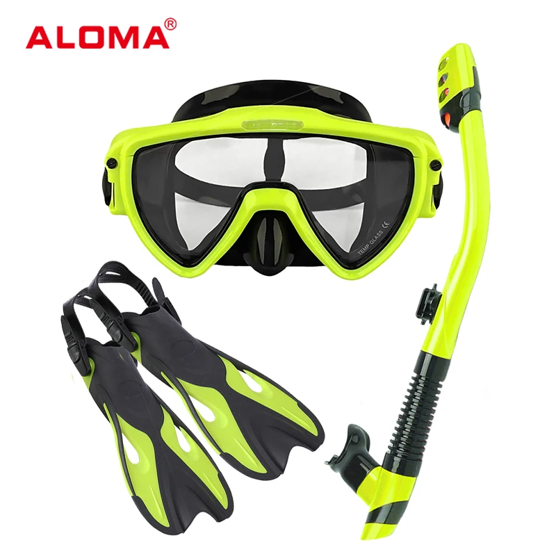 Aloma 2024 Version Snorkel Set Snorkeling equipment Adults Diving gear Mask Dry Top Snorkel And swim Dive fins With Bag