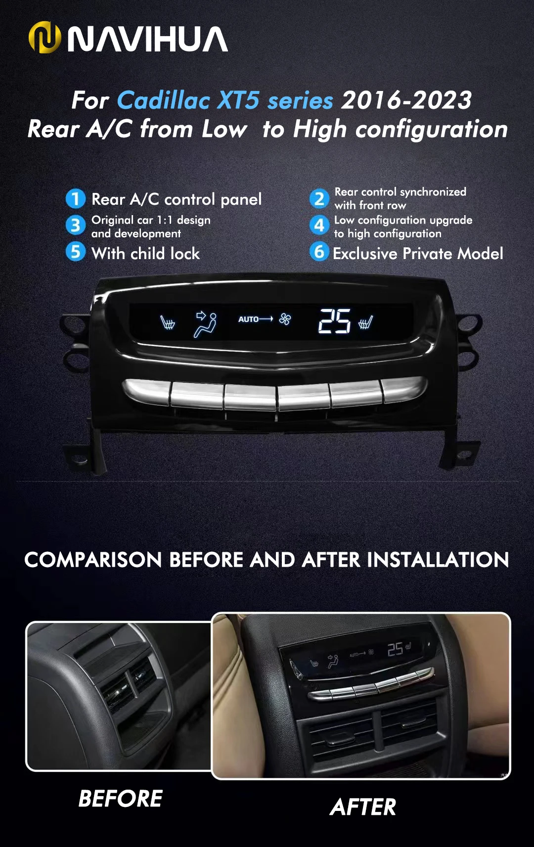 Navihua Rear Car Bace Seat Ac Screen Air Conditioning Panel Ac Board