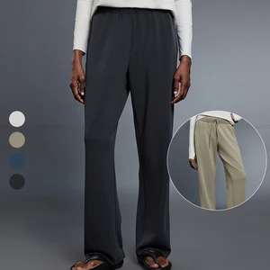 Ladies Fashionable Trousers Flared Workout Pant Loose Women's Wide Leg Pants Drawstring Long Pants With Side Pockets Casual Wear