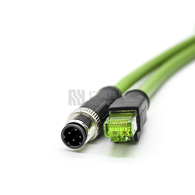 HangTon Ethernet Cable M12 X Code 8 Position Female To RJ45 Cat-6a For Industrial Actuator Sensor Profibus Network Automation Application 1m