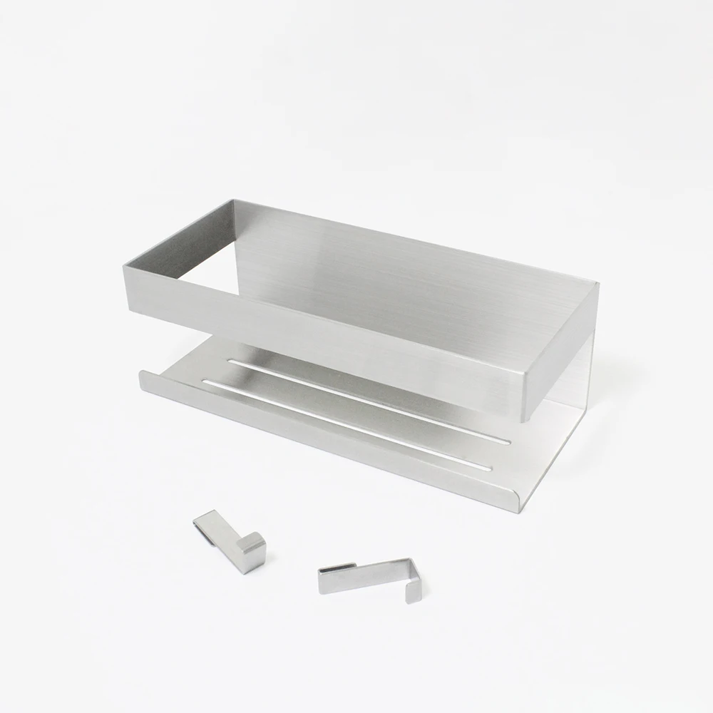 Wall Shelf Adhesive Shower Shelf Without Drilling Stainless Steel Adhesive Corner Shower Shelf with Hooks