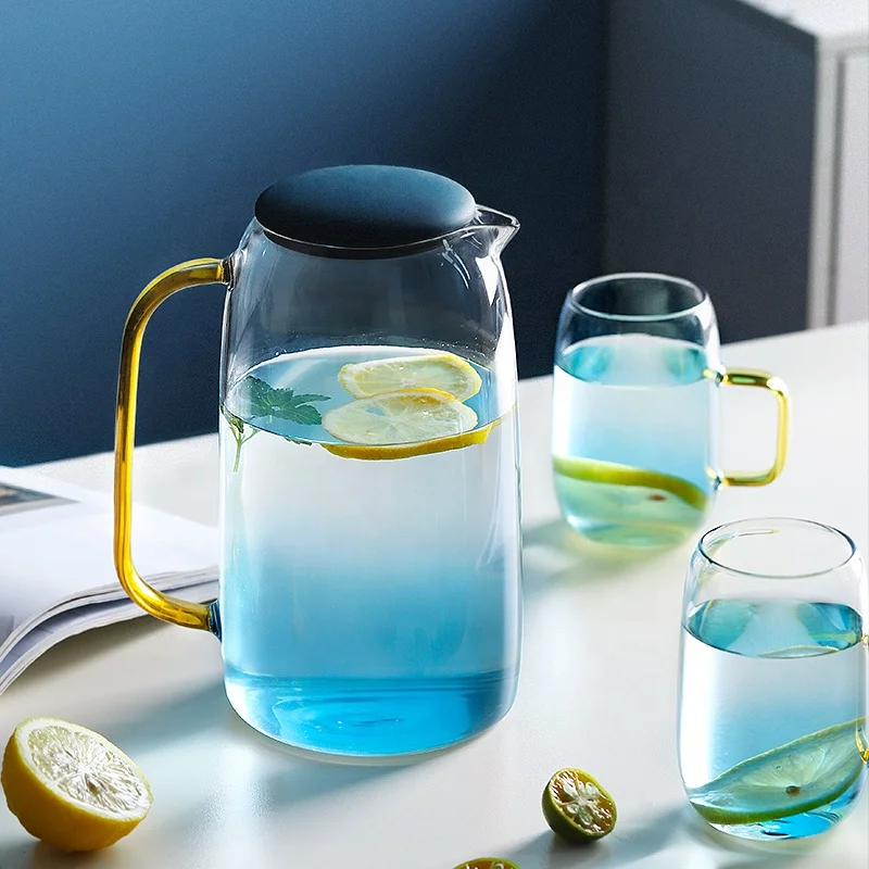 52oz/1550mlプレミアム大容量手作り青色ガラスピッチャー