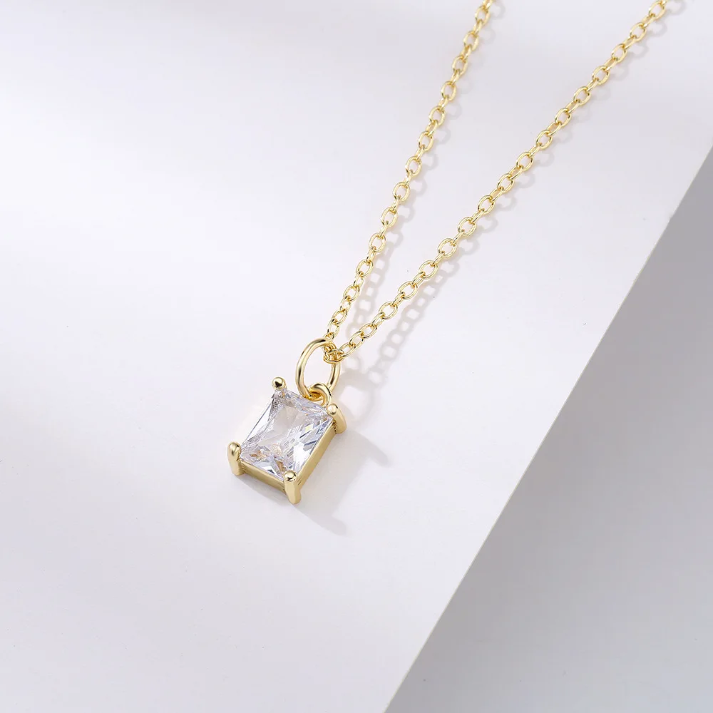 Luxury Square Shape CZ Stone Pendant Necklace for Parties