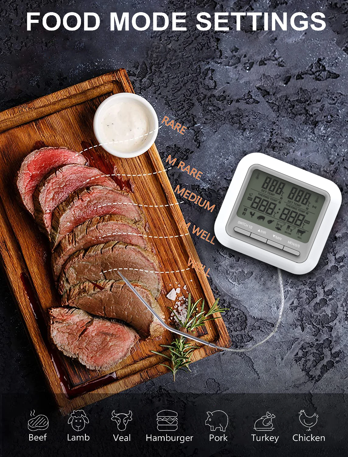 Thermomtre de nourriture liquide pour four  pizza  affichage numrique  intelligent avec deux sondes en acier inoxydable pour four de poche  bimtallique pour barbecue| Alibaba.com