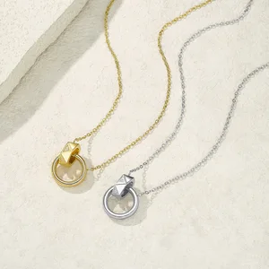 Double-ring Batch Flowers Honeycomb Micro-inlaid Zircon Stainless Steel Necklace Light Luxury Personality Fashion Simple Pendant