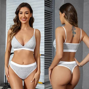 OEM women's sexy bra set thong sewing comfortable breathable hollow back underwear to enhance aesthetic feeling.