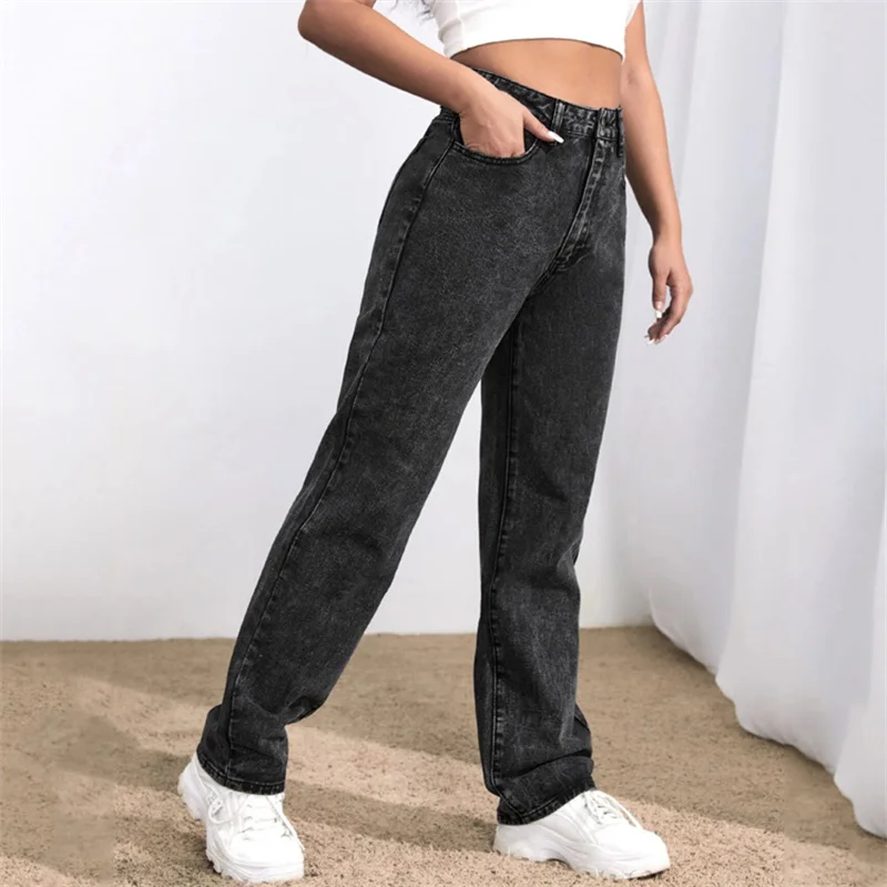 JS003 Wholesale Women Custom Solid High Rise Mom Jeans