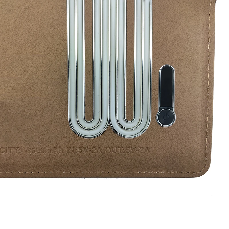 Multifunction Wireless charger USB Flash Driver LED Light Logo A5 size PU Leather Organizer with Power Bank