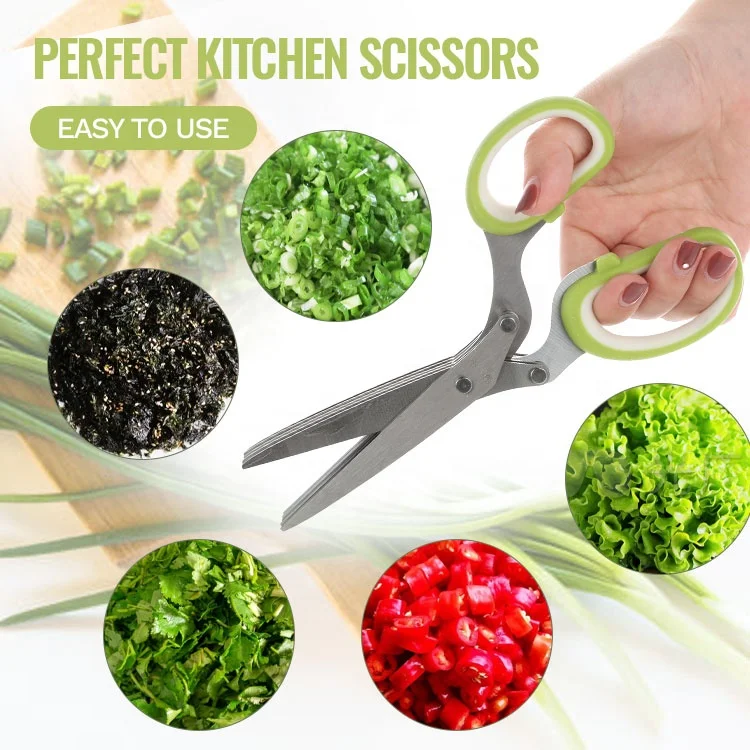 Kitchen Gadget Multifunction Vegetable Scissor Kitchen Herb Shear Cutter Stainless Steel 5 Blade Herb Scissor With Cleaning Comb