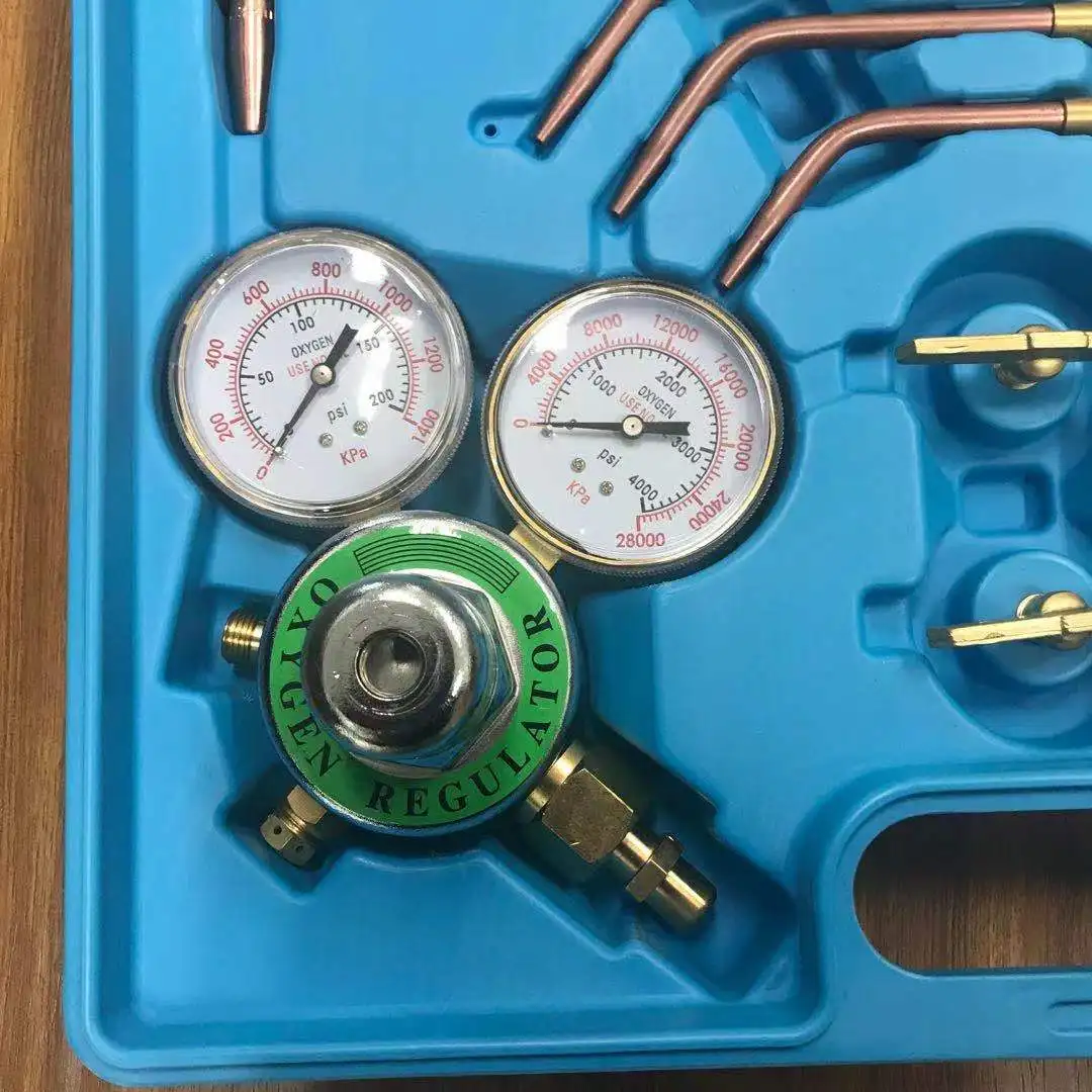 Portable Oxy Brazing Welder Tool Set with Oxygen & Acetylene Gas Cutting Torch Two Hose Pressure Regulators and Gauges