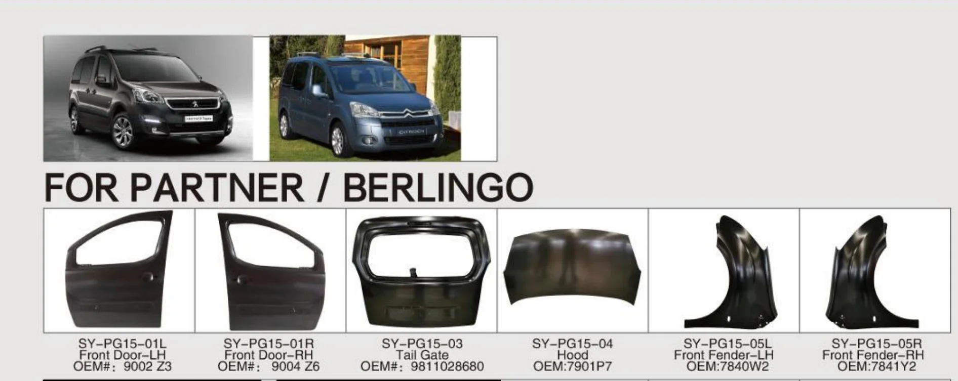 OEM 9811028680 Auto Body System Kits Spare Parts Simyi Black Tail Gate Car Trunk Lid for Peugeot PARTNER Tepee Citroen Berlingo manufacture