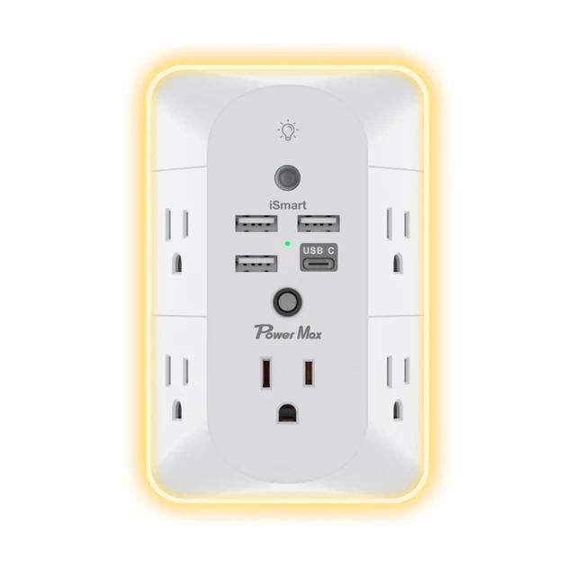 Mifaso 5-Outlet Night Light Wall Charger Surge Protector Side Outlet US Standard Travel Adapters 15A 125V Compatible Home WiFi