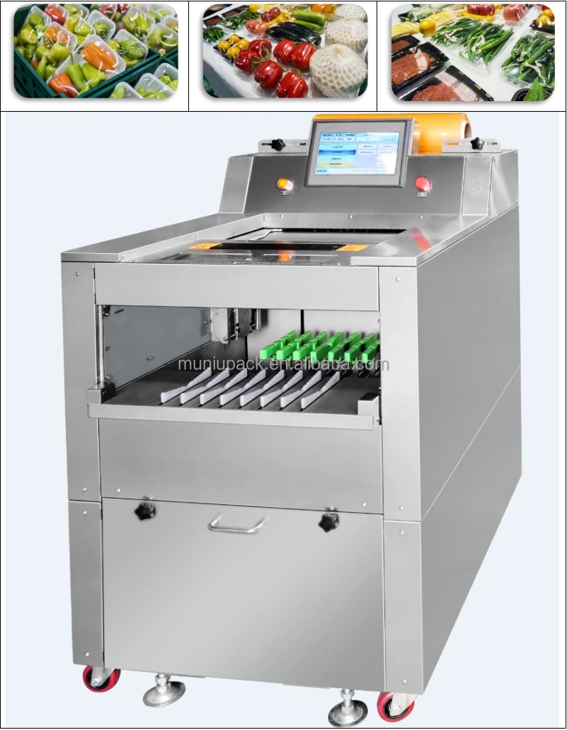 Vegetable Fruit Stretch Film Cling Packaging Machine with Weighing Labeling Machine