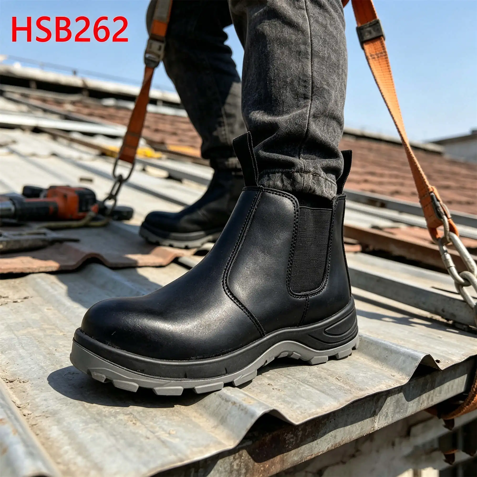 ZYF,Israel Market Popular Pull on Style Black Leather Safety Footwear Rebar Processing Rugged Protection Work Boots HSB262