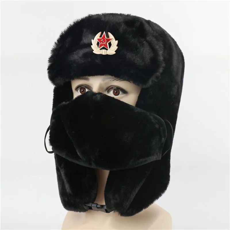 Chapeau Trappeur Russe Ushanka - Fausse Fourrure Avec Badge Soviétique - Unisexe Pour Hiver