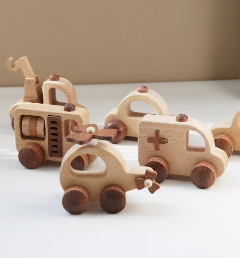 Solid Wood Rescue Toy Car Unisex Paintless Early Childhood Education Wooden Toys for Children