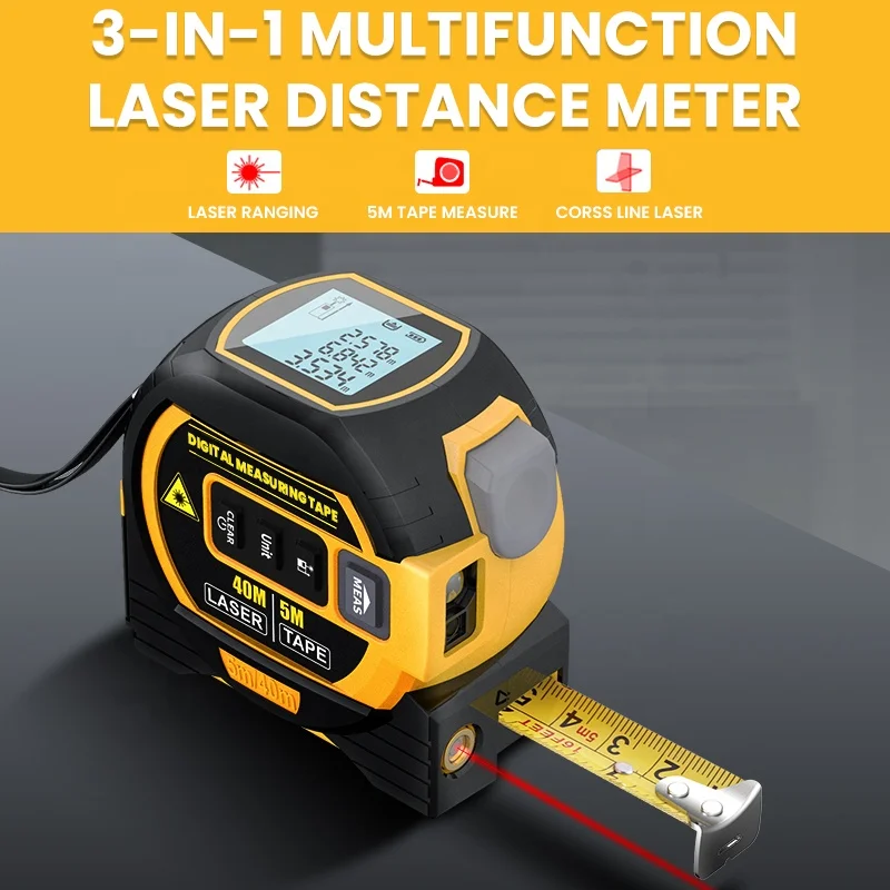 Ruban Mesureur Laser 3 En 1 – Télémètre Numérique Haute Précision, Compact, Marron