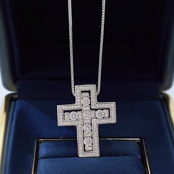 New S925 Silver Set Cross Necklace Pendant Women and Men Fashion Trendy Pendants Jewelry Accessories Wholesale