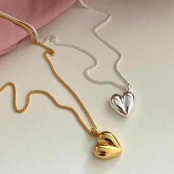 925 Sterling Silver Heart Love Chain Gold Vermeil Three-Dimensional Pendant Charm Love Heart Zircon Necklace For Women Gift