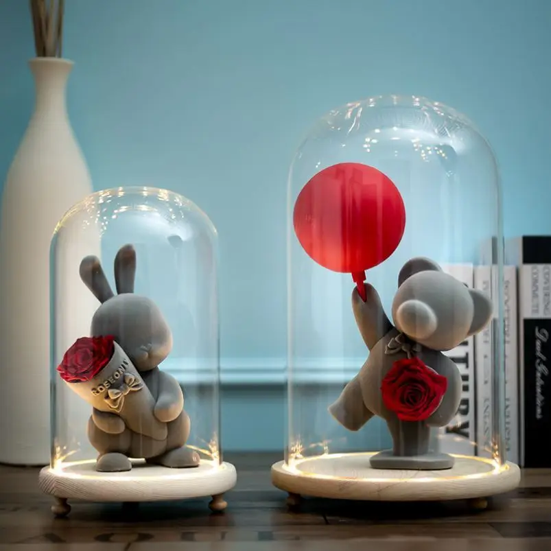 Лидер продаж Цветочная вечная роза на светящемся дисплее купол из боросиликатного стекла Колокольчик для свечей с деревянным основанием