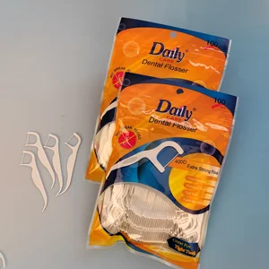 Daily Care CE FDA Approved Profession Recommend Twin Strand Orthodontic Dental Floss Pick Double Line Dental Floss Pick