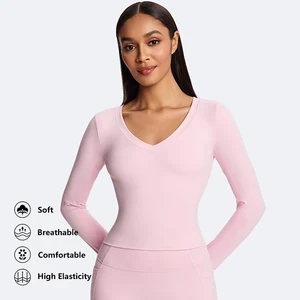 High Quality Soft 82% Recycled Polyester 18% Spandex Workout Compression T Shirt Minimalist Slim-Fit Athletic Long Sleeve Top