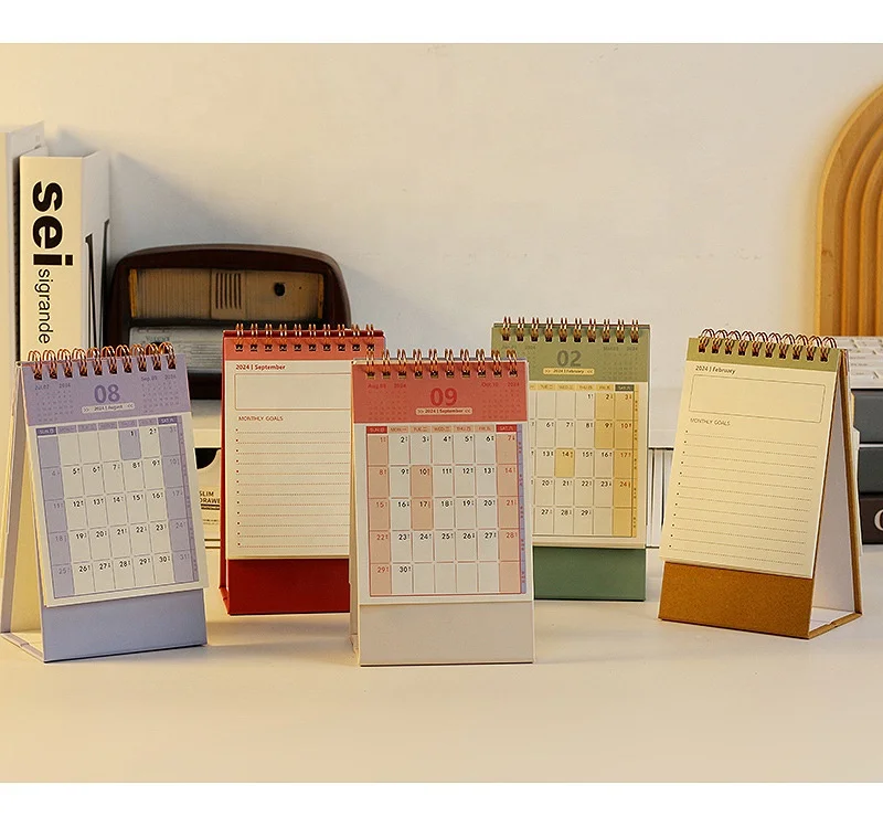Promotion Custom Printing Mini Table Calendar Planner Daily Monthly 365 Days Spiral Wire-O Stand Flip Desk Calendar 2024