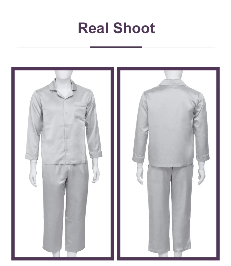 Custom logo soft double anti-microbial mulberry silk sleepwear pure silver fiber men pajamas