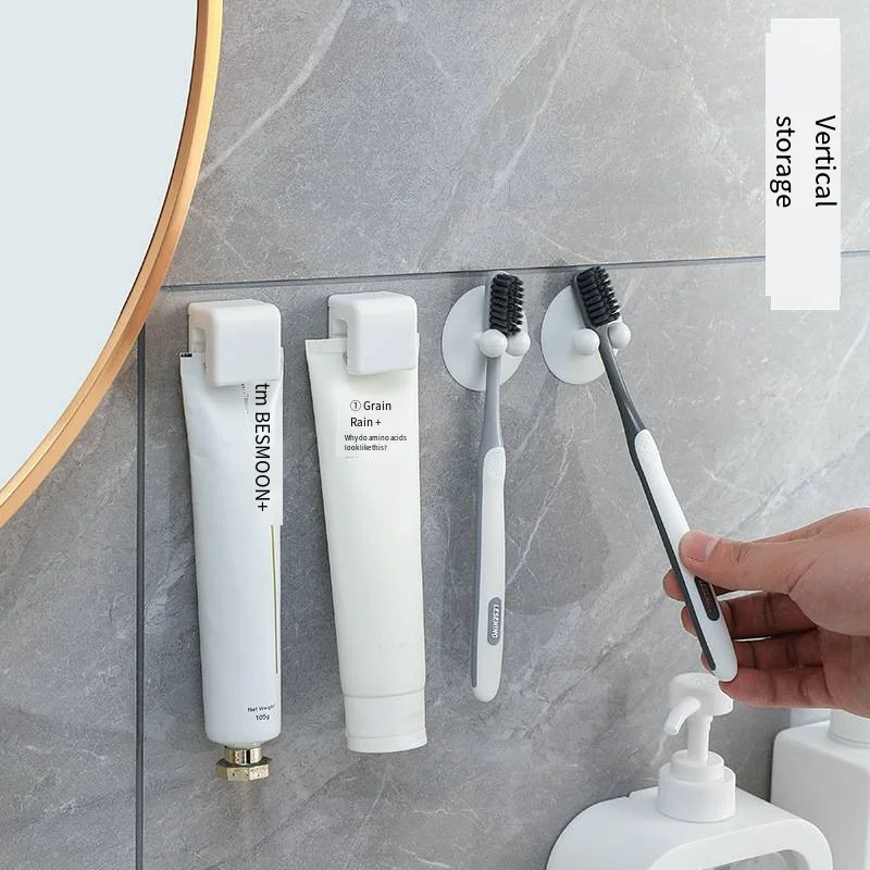 Perforation-free wall-mounted toothpaste shelf squeezes toothpaste cleanser clips Bathroom wall storage clips