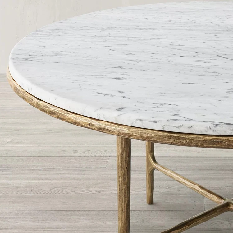 Luxury Thaddeus Marble Round Dining Table Forged Metal Hammered ...