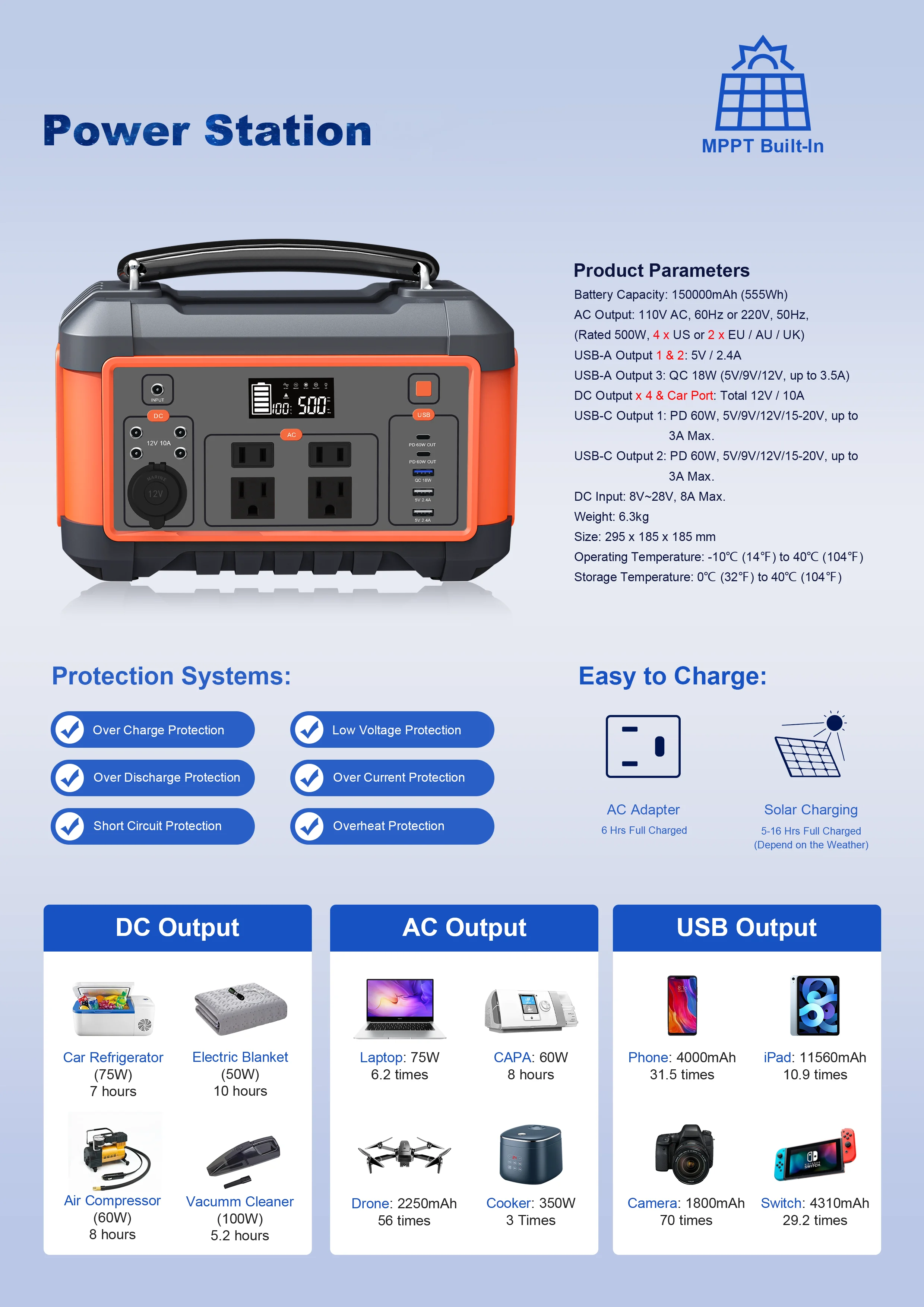 Superior Solar Power Generator Camping Outdoor Travel Charging Power Bank 100w 500w 300w 1000w 7266