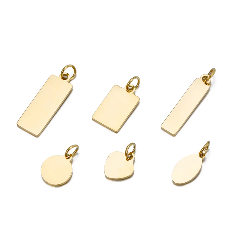 Chihang 316L Stainless Steel Jewelry Findings Charms Heart Oval Round Rectangle Shape Plain Logo Tags for Branding