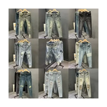 Factory Directly Wholesale Designers Pantalones Blue Jeans Mens Ripped Skinny Stretch Denim Pants Slim Men's Jeans