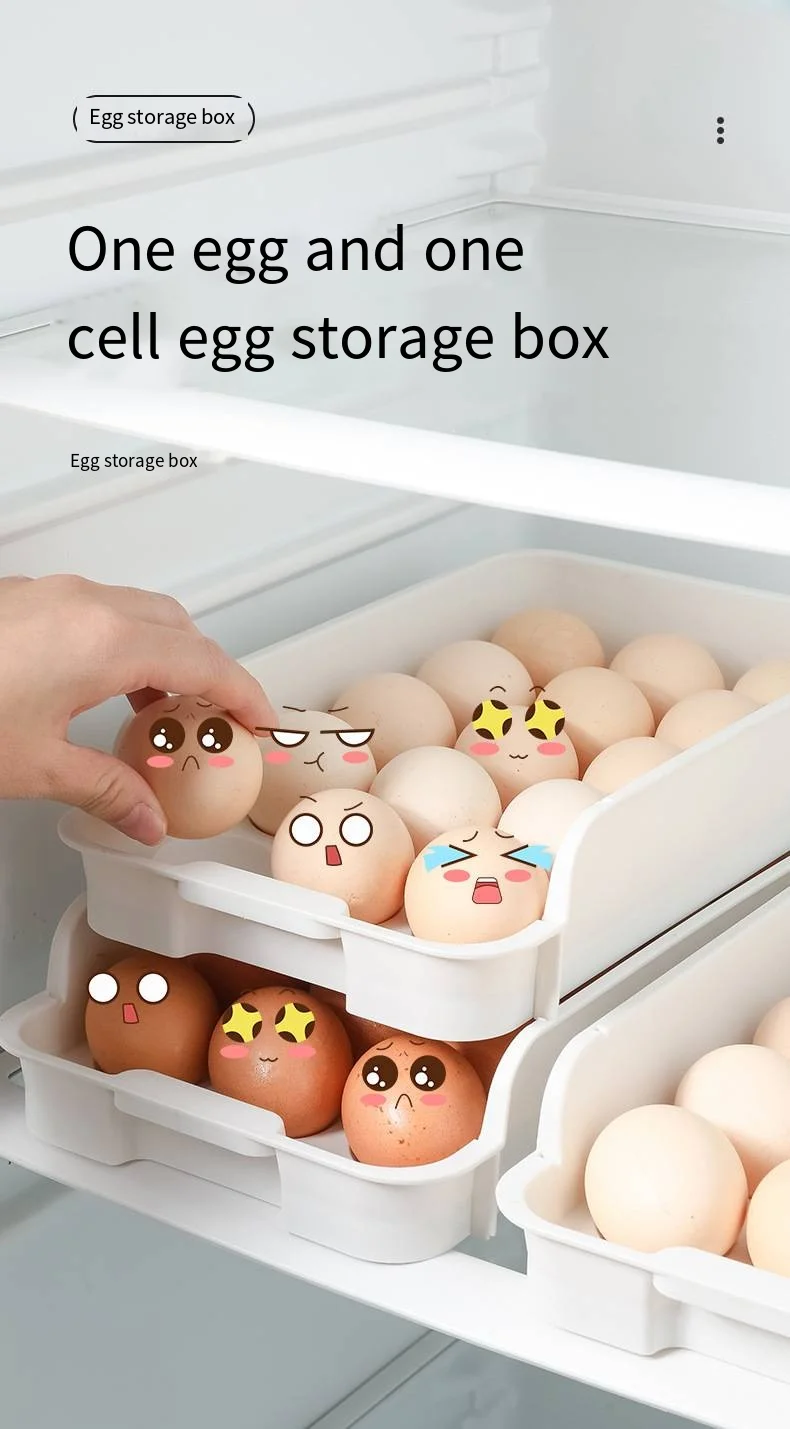 New creative can superimpose egg box refrigerator Drawer type fresh-keeping box egg storage box details